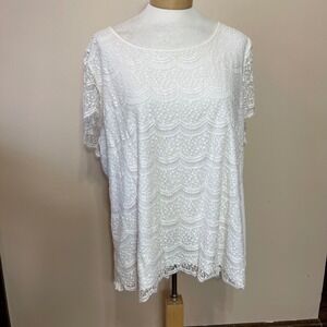 Lane Bryant Cream Scalloped Lace Front Short Sleeve Top Plus Size 22/24